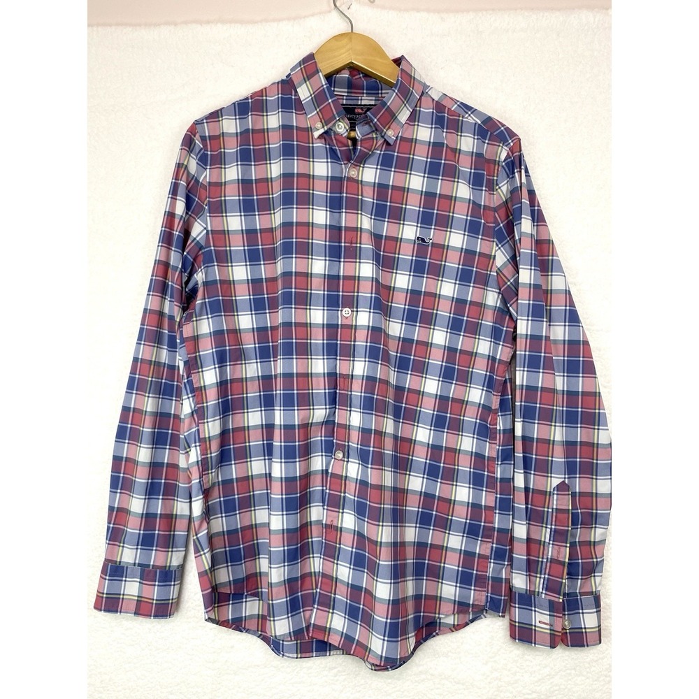 Vineyard Vines Whale Shirt Mens Stretch Colorful Plaid Check Slim Fit Medium‎
